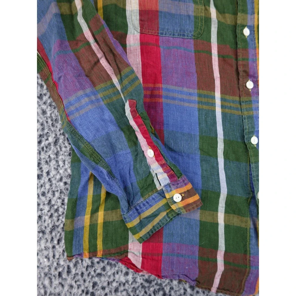Polo Ralph Lauren Mens XL Multicolor Plaid Indigo Linen Long Sleeve Button Shirt